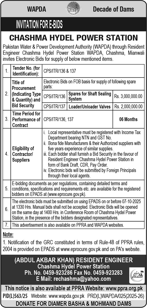 WAPDA Tender Notice